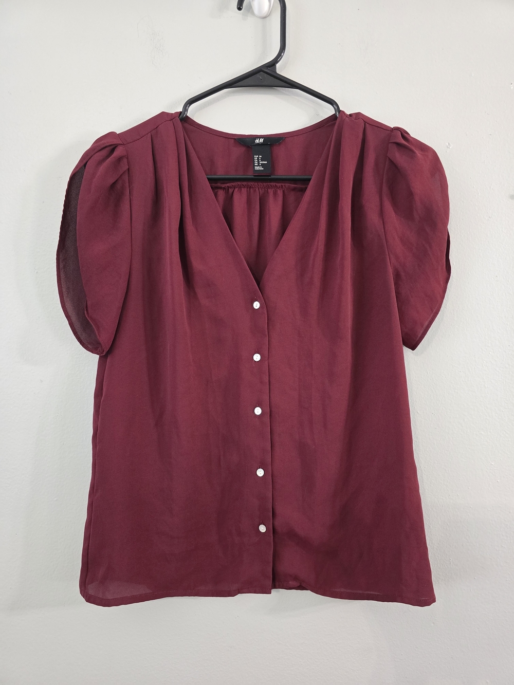 H&M Women's Burgundy Button Front Sheer Top